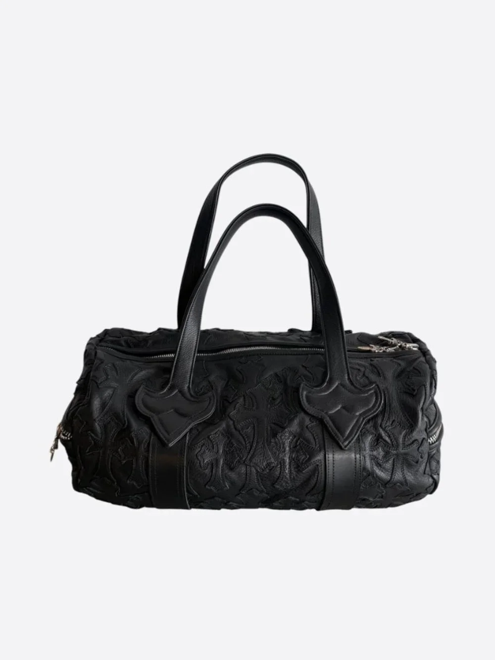 Chrome Hearts Black Leather Cross Patch Duffel Bag